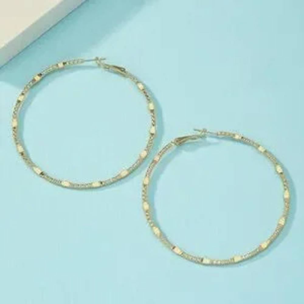 Gold Tone Textured Hoop Earrings 2 Classic Statement Hoop Earrings Dainty - Picture 3 of 3